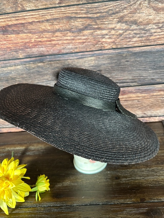 Vintage Morgan Taylor Black Wide-Brim Straw Sun Hat with Bow main image 4